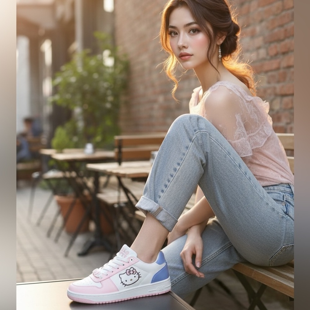 Hello Kitty White Pink & Blue Low-Top Sanrio Licensed Sneakers Size 8 NWT - Picture 2 of 16